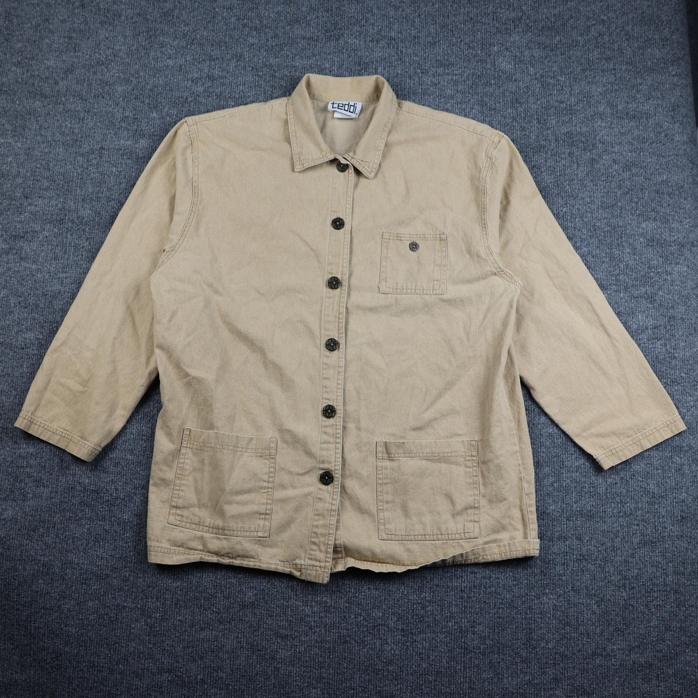 Vintage‎ Teddi Jacket Womens Large Khaki Chore Workwear 100% Cotton Made USA 90s